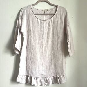 Lungo L’Arno 100% linen ruffle hem long sleeve scoop neck lagenlook tunic sz M